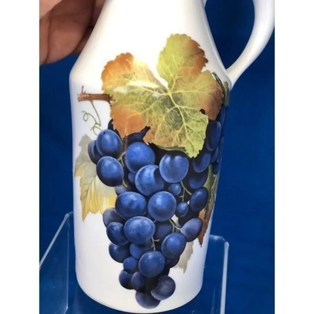 Vintage Naaman Israel Porcelain Grapes Decanter Pitcher & 5 Cups 6pc